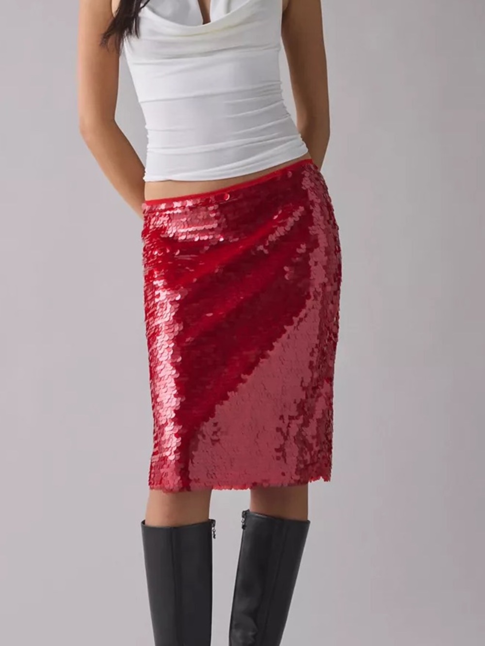 Urban Outfitters | UO Celia Paillette Sequin Low-Rise Midi Skirt Holiday Red New